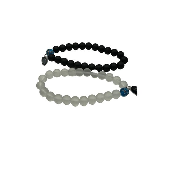 Yin Yang Friendship Bracelets Set With Heart Charm & Blue Accents - Picture 6 of 6